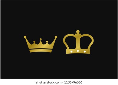 Golden Crown royal jewelry symbol of king queen isolated on black background