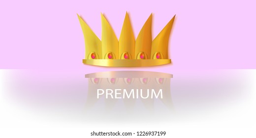 Golden crown with rubies. Flat. Illustration can be used in the internet websites, chats, computer programs.
