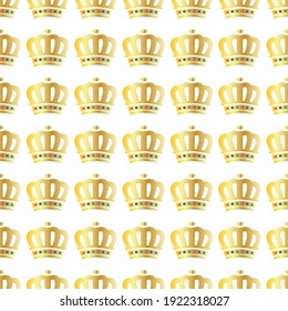 Golden crown seamless pattern. Web banner royal design. Corona background. Diadem with gems,diamonds backdrop. 