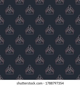 Golden crown seamless vector pattern. Geometric gold outline symbol of royalty. Vintage King and Queen logo Background.