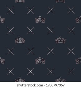 Golden crown seamless vector pattern. Geometric gold outline symbol of royalty. Vintage King and Queen logo Background.