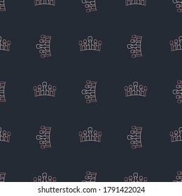 Golden crown seamless vector pattern. Geometric gold outline symbol of royalty. Vintage King and Queen logo Background.