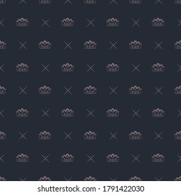 Golden crown seamless vector pattern. Geometric gold outline symbol of royalty. Vintage King and Queen logo Background.