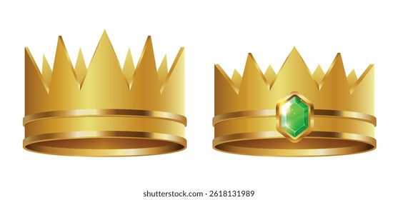 Golden crown set. Vector 3d illustration isolated on dark background.