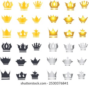golden crown set vector illustration. Good for banner, poster, greeting card, party card, invitation, template, advertising, brochures, flyers, ad benners and social media

