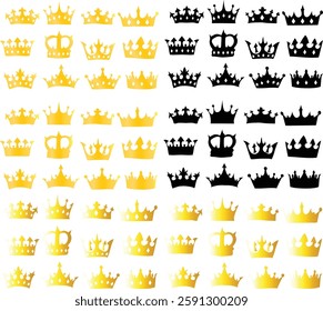 golden crown set vector illustration. Good for banner, poster, greeting card, party card, invitation, template, advertising, campaign, and social media.