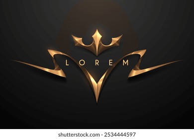 Golden crown and shapes template on black background