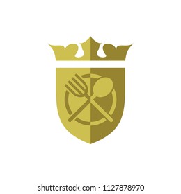 Golden Crown Shield with Fork and Spoon logo