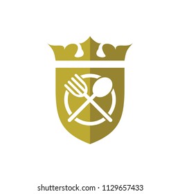 Golden Crown Shield with Fork and Spoon logo