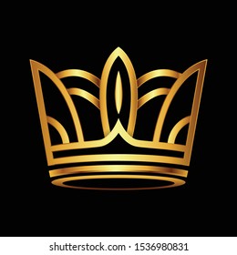 Golden Crown symbol icon template. Vintage logo on black background. Geometric symbol Logotype concept Vector illustration.