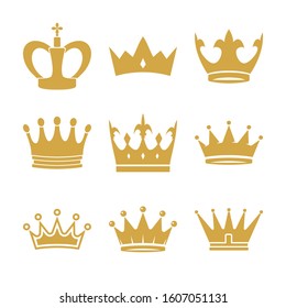 Golden crown symbols set. Vector luxury icons collection