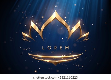 Golden crown template on blue light background