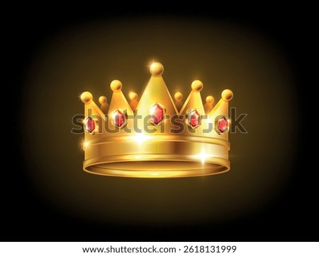 Golden crown. Vector 3d illustration isolated on dark background.