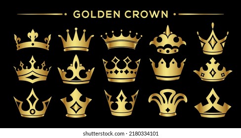 Golden crown vector icon collection 