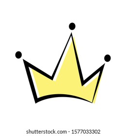 Golden crown vector icon. Hand made illustration isolated