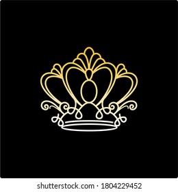 golden crown vector icon in outline