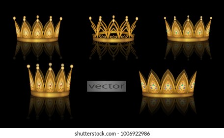 Golden Crown, Vector Illustration. Vector set of vintage Golden crown. Vector collection of crowns, design elements. Gradient mesh.