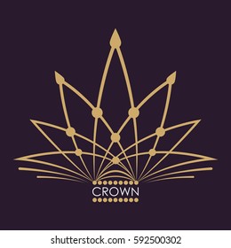 Golden crown vector. Line art logo design. Vintage royal symbol of power and wealth. Creative business sign. Elegant emblem logo for restaurants, hotels, bars and boutiques.