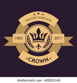 Golden crown vector. Line art logo design. Vintage royal symbol of power and wealth. Creative business sign. Elegant emblem logo for restaurants, hotels, bars and boutiques.