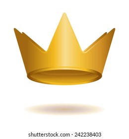 Golden crown, vector on a white background with shadow
