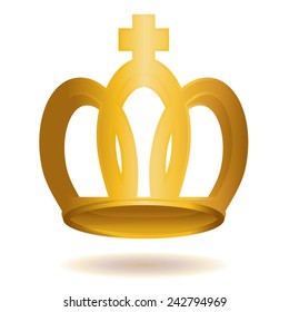 Golden crown, vector on a white background with shadow
