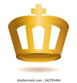 Golden crown, vector on a white background with shadow