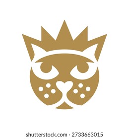 Golden crowned cat face logo with white details