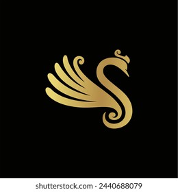 
Golden crowned swan logo vector template