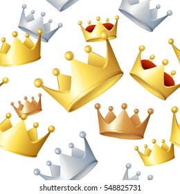 Golden Crowns Background Pattern on White Luxury Symbol, Fashion Accessory. Vector illustration
