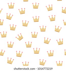 Golden crowns on white background seamless pattern