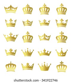 Golden crowns - set of vector gold crown symbols