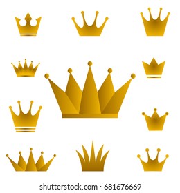 Golden crowns - set of vector gold crown symbols with golden gradient.  isolated on white background