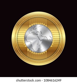 Golden crypto currency, vector