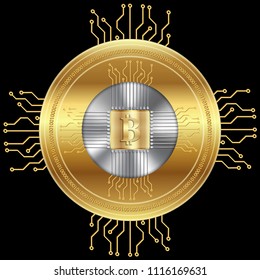 Golden crypto currency, vector