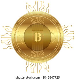 Golden crypto currency, vector. isolated on white
