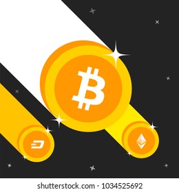 Criptodivisas doradas con estilo de diseño plano sobre fondo gris.