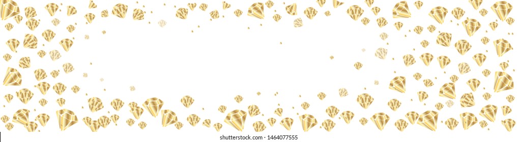 Golden crystals or gems - vector horizontal banner or flyer, background with precious stones, diamonds, quartz - for website headers or jewelry store
