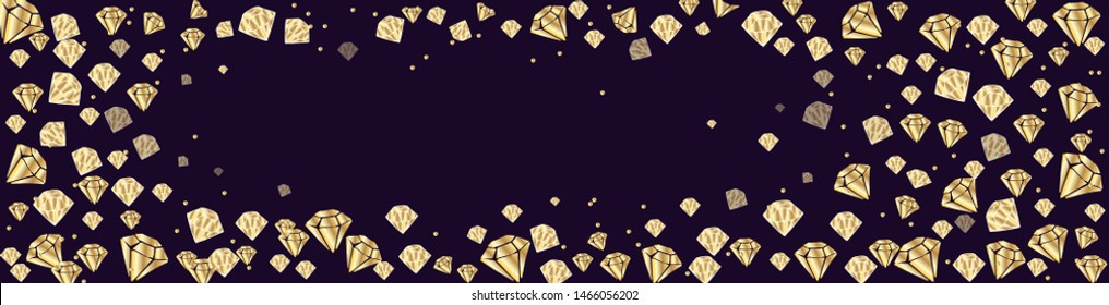 Golden crystals or gems - vector horizontal banner or flyer on black background with precious stones, diamonds, quartz - for website headers or jewelry store.