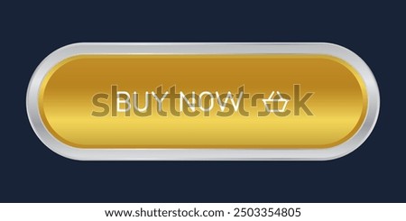 Golden CTA button: Buy now with silver frame.