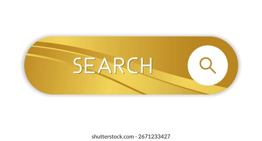 Botão CTA dourado com texto: Ícone de pesquisa e lupa.