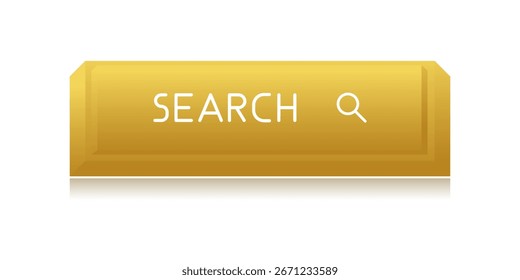 Botão CTA dourado com texto: Ícone de pesquisa e lupa.