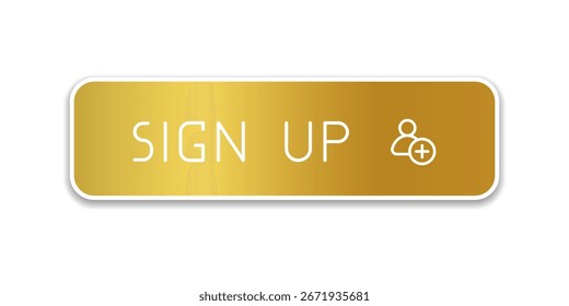 Botón dorado CTA con texto: Registrarse, usuario, diseño de interfaz de usuario.