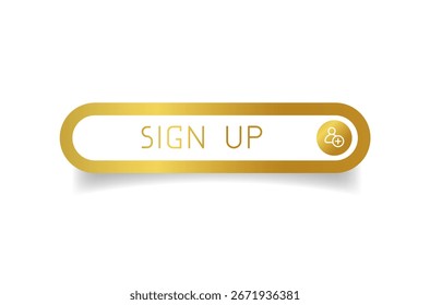 Botón dorado CTA con texto: Registrarse, usuario, diseño de interfaz de usuario.