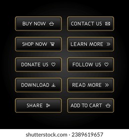 Golden and CTA buttons set, dark background.