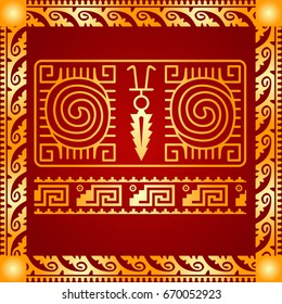 Golden cultural ornaments of American Indians and Aztec