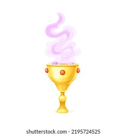 Golden Cup with Bubbles of Purple Potion as Magical Object and Witchcraft Item Vector Illustration