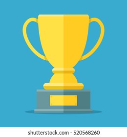 Golden cup for the first place. Golden bowl trophy for the winner. Awards symbol flat vector illustration isolated