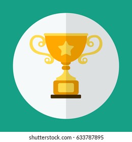 Golden cup in a flat style on a green background, vector