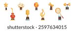 Golden Cup and Goblet Award with Shaped Prize Vector Set