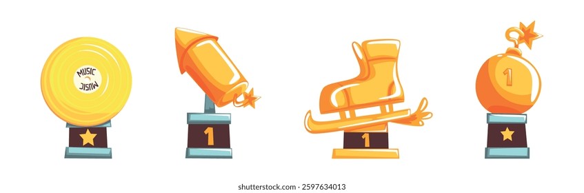 Golden Cup and Goblet Award with Shaped Prize Vector Set